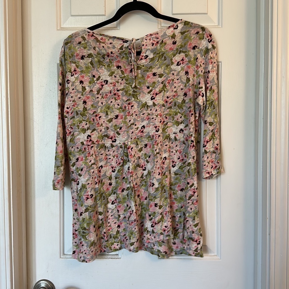 J. Jill Love Linen Springtime Floral Keyhole Tie Back Tunic Blouse Top XS - Picture 3 of 4